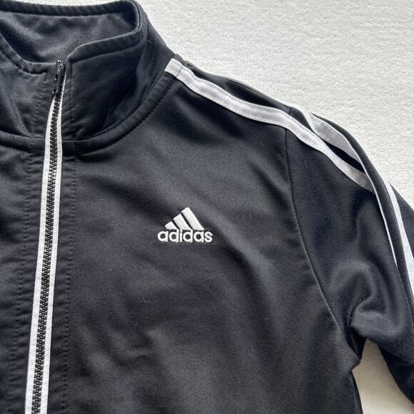 ADIDAS Boys Kids Three Stripe Tricot Classic Activewear Zip Jacket Size 6 Black - Picture 2 of 9